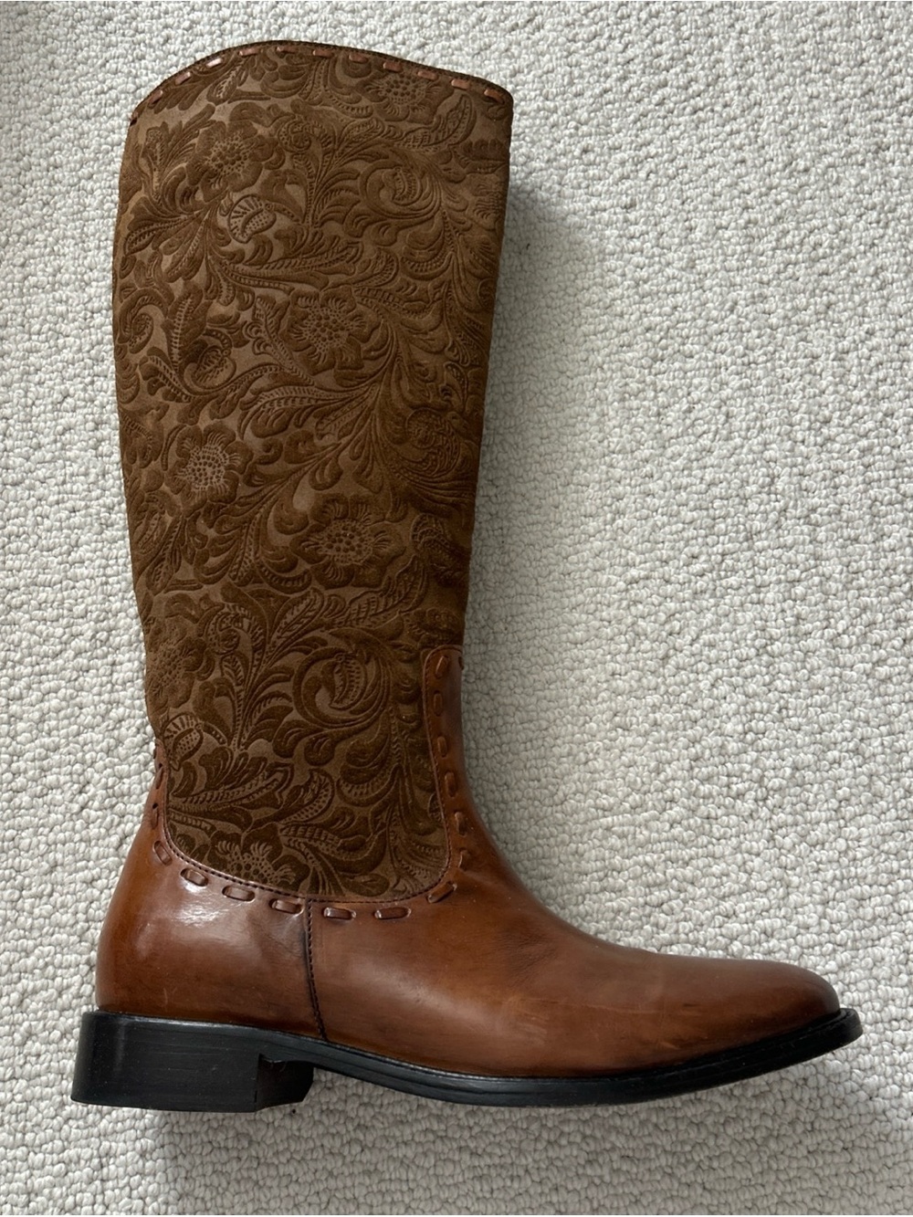 Johnston & Murphy Women's Brown Embossed Tall Leather Riding Boots- 8.5